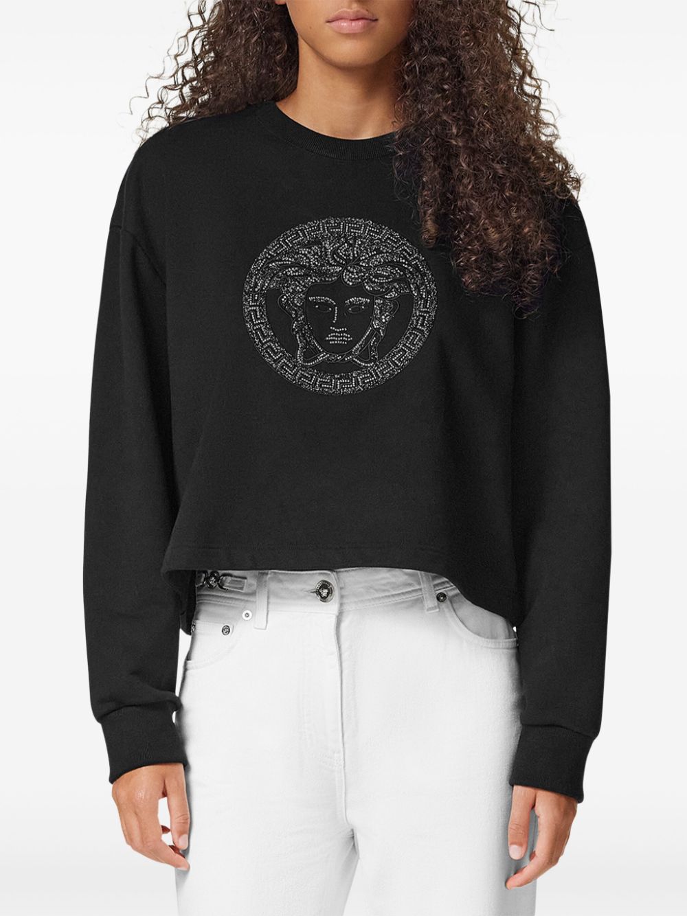 Versace Black Crystal Lurex Medusa Sweatshirt