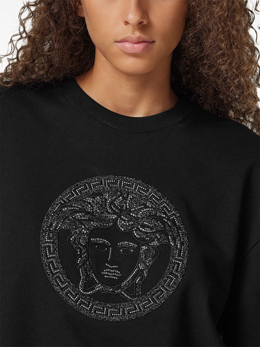 Versace Black Crystal Lurex Medusa Sweatshirt