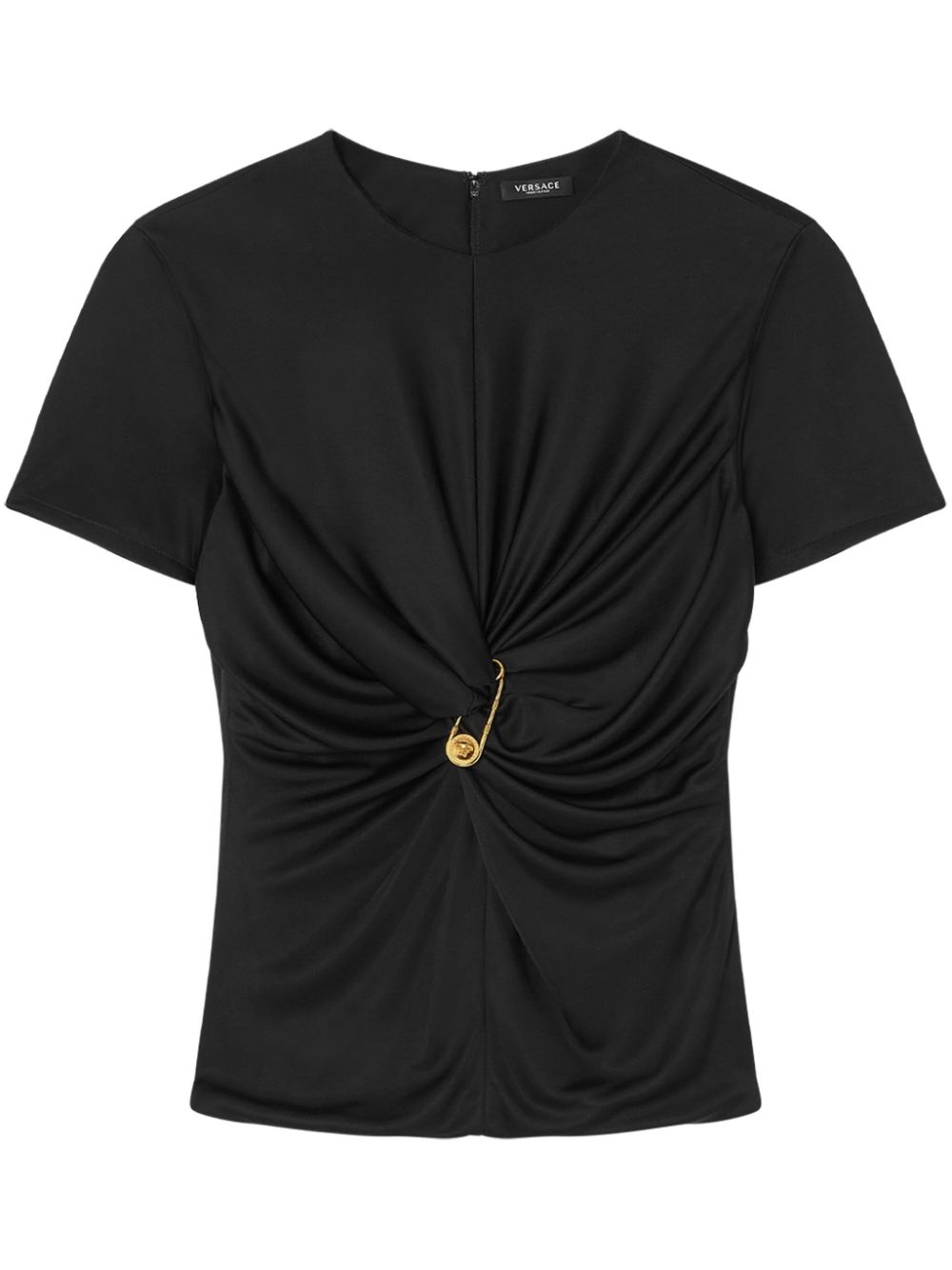 Versace Black Safety Pin Gathered Top