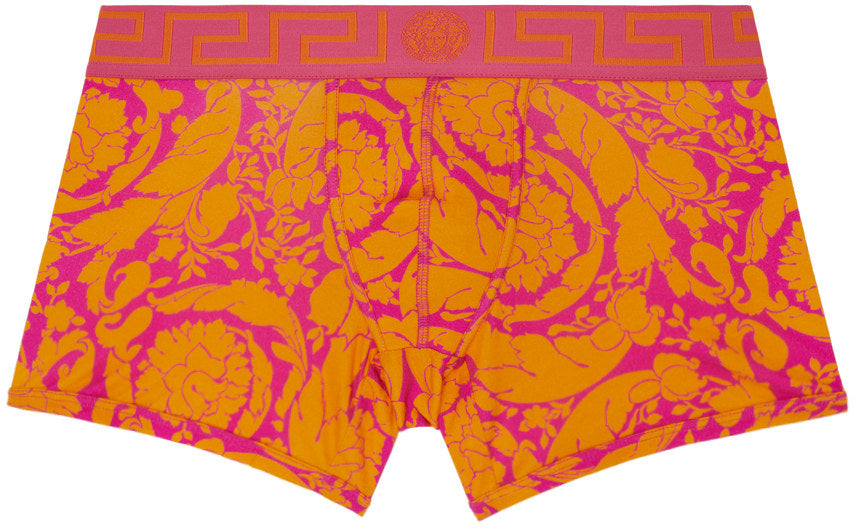 Versace Orange & Fuchsia Barocco Greek Key Boxer Brief Media 1 of 2