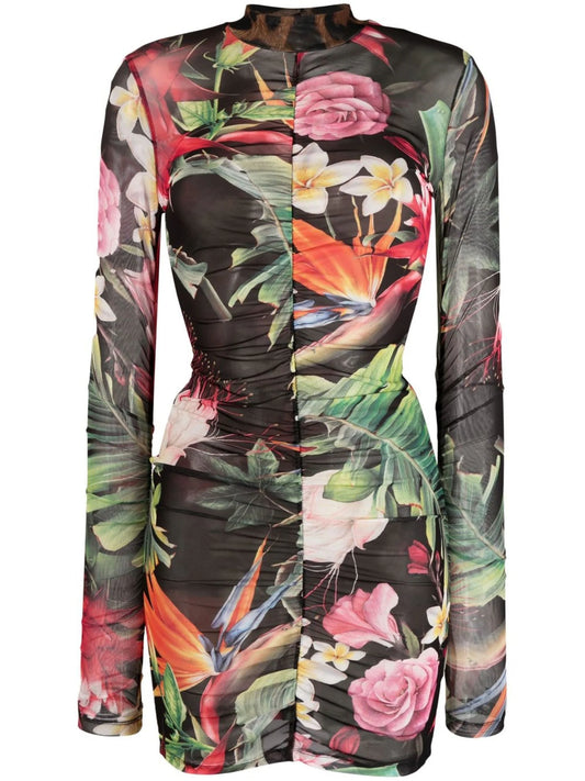 Philipp Plein Tropical Floral Rouched Dress