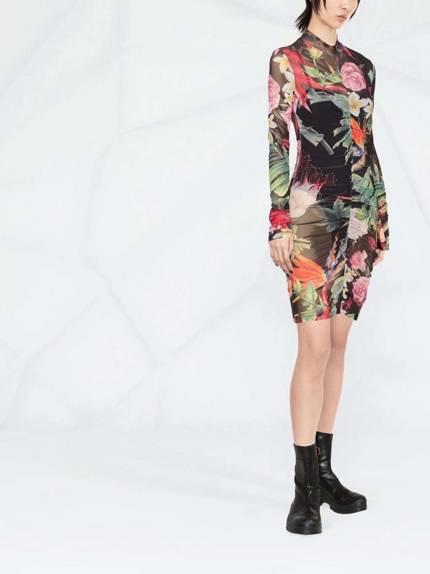 Philipp Plein Tropical Floral Rouched Dress