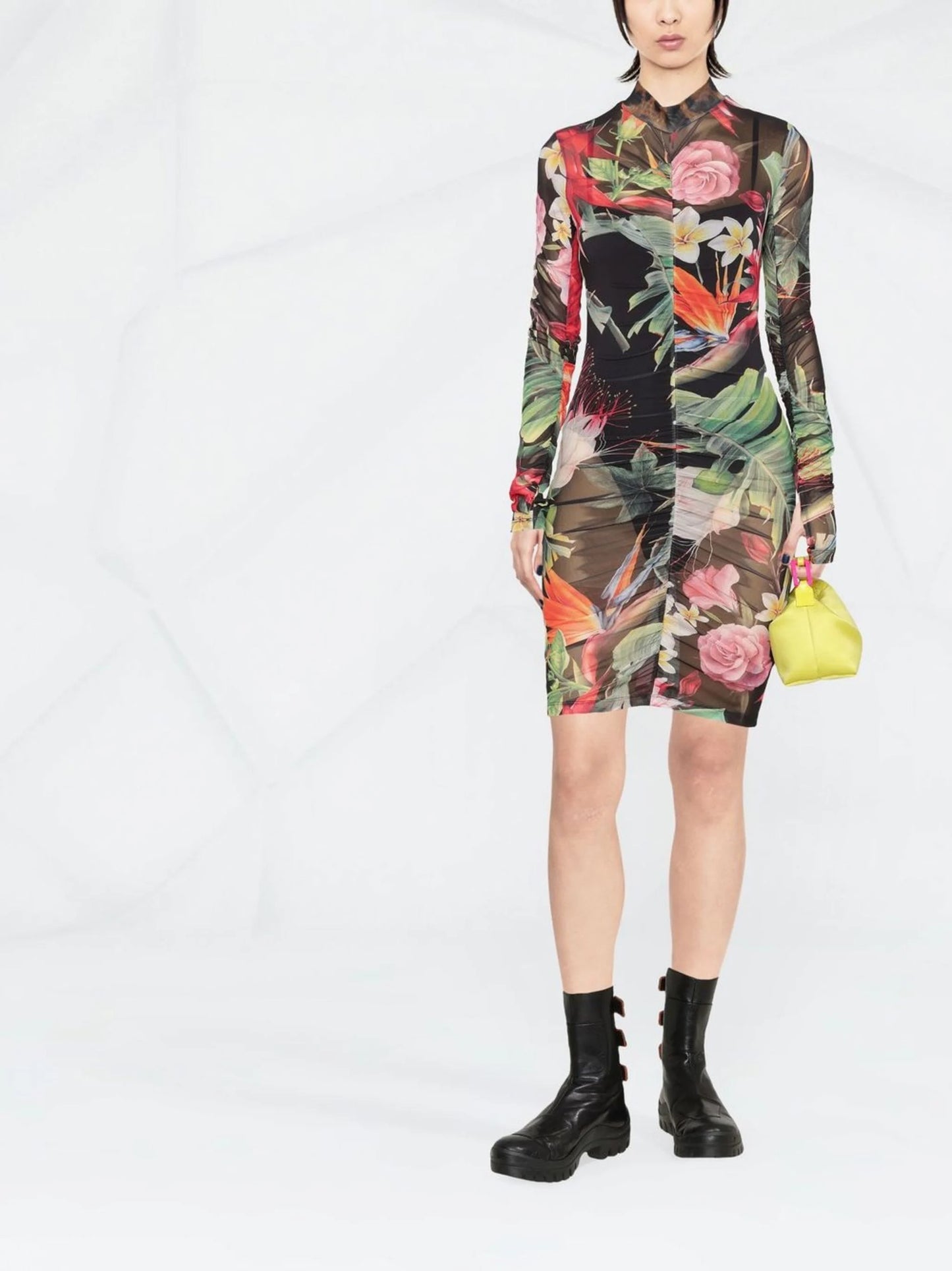 Philipp Plein Tropical Floral Rouched Dress