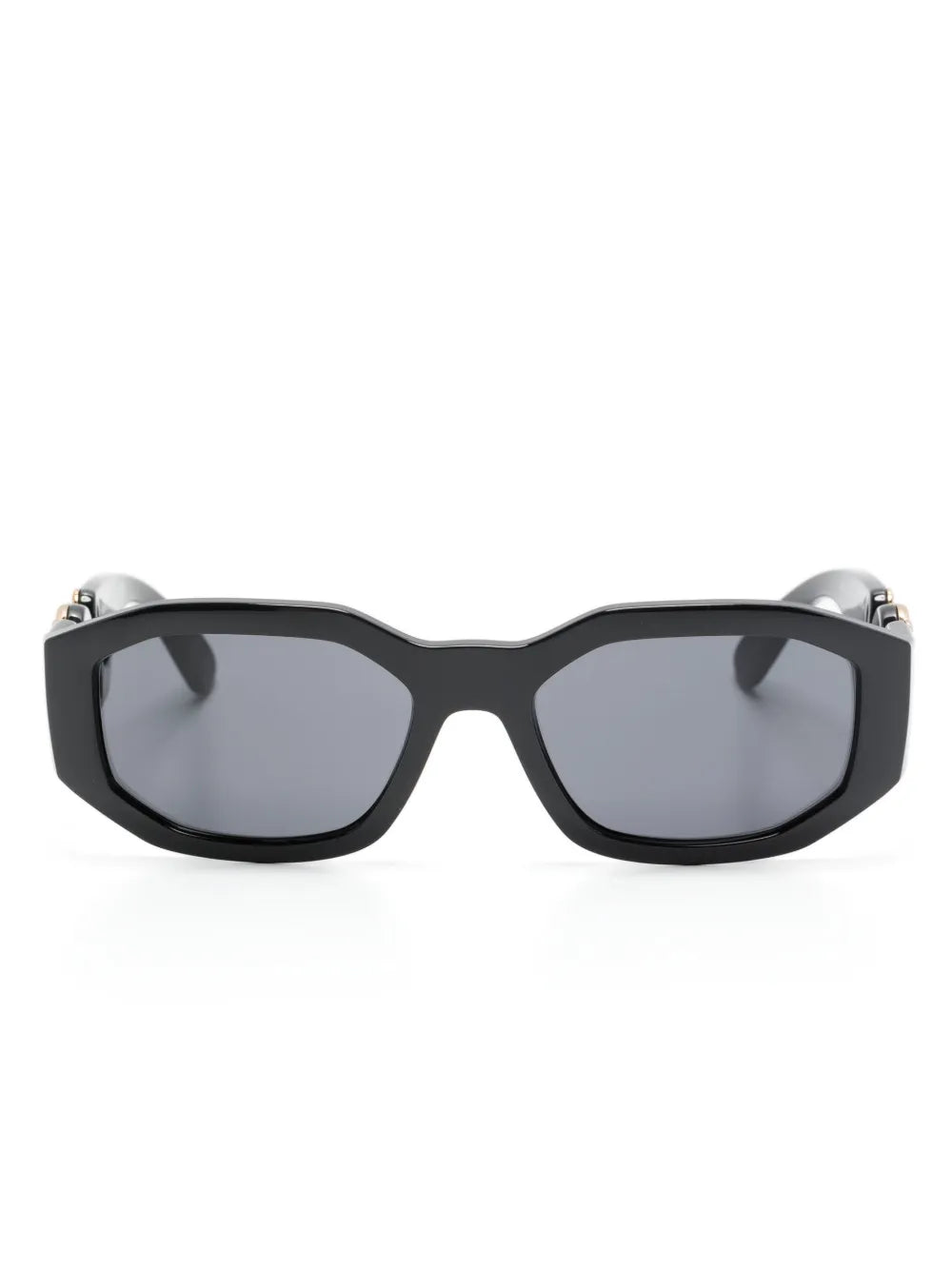 Black Versace Biggie sunglasses with gold Versace logo on the temples.