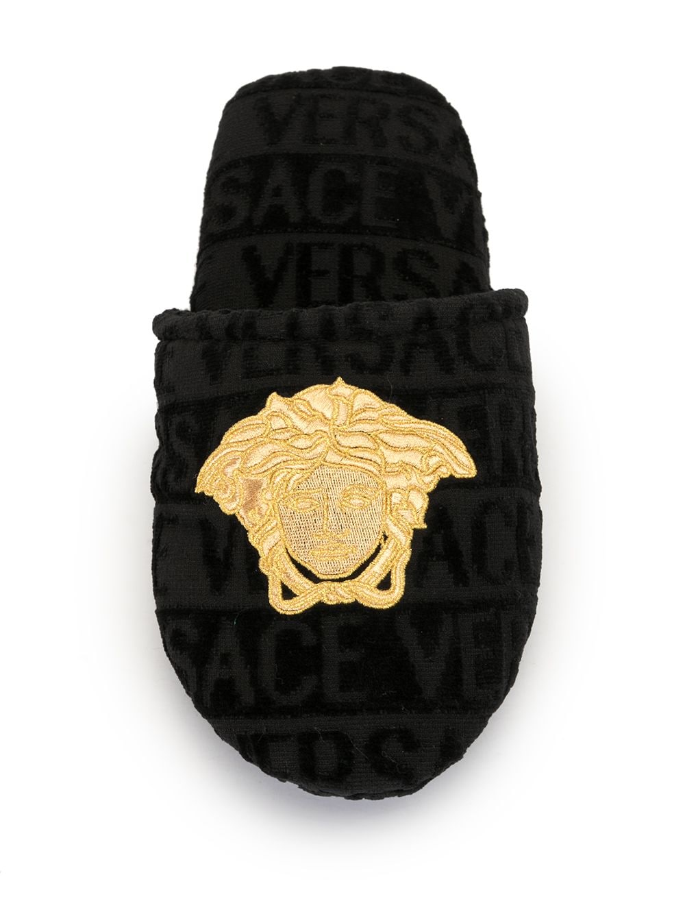 Versace Black Medusa Embroidered Terricloth Slippers