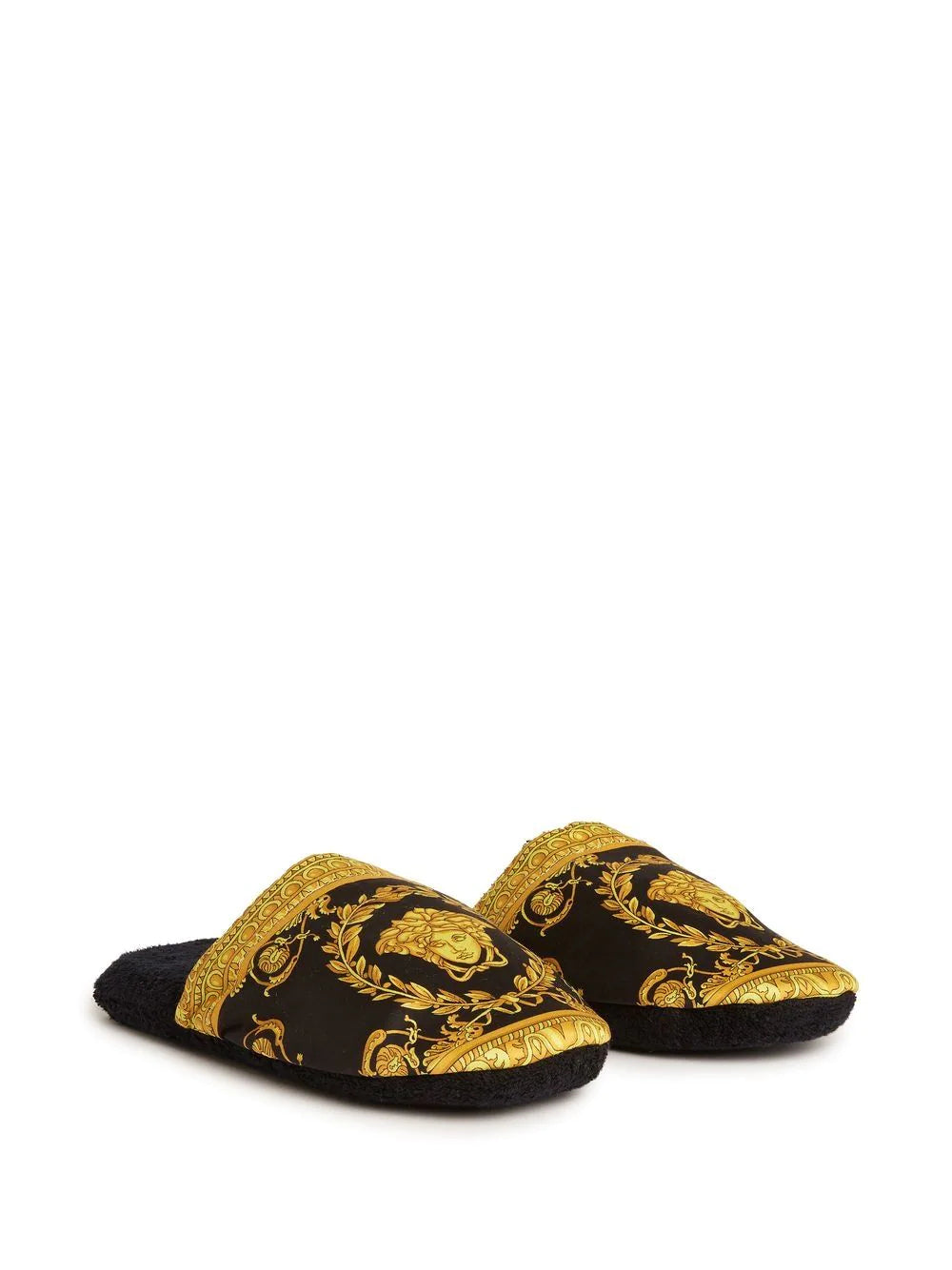 Versace Black and Gold Medusa Barocco Slippers – David Lawrence